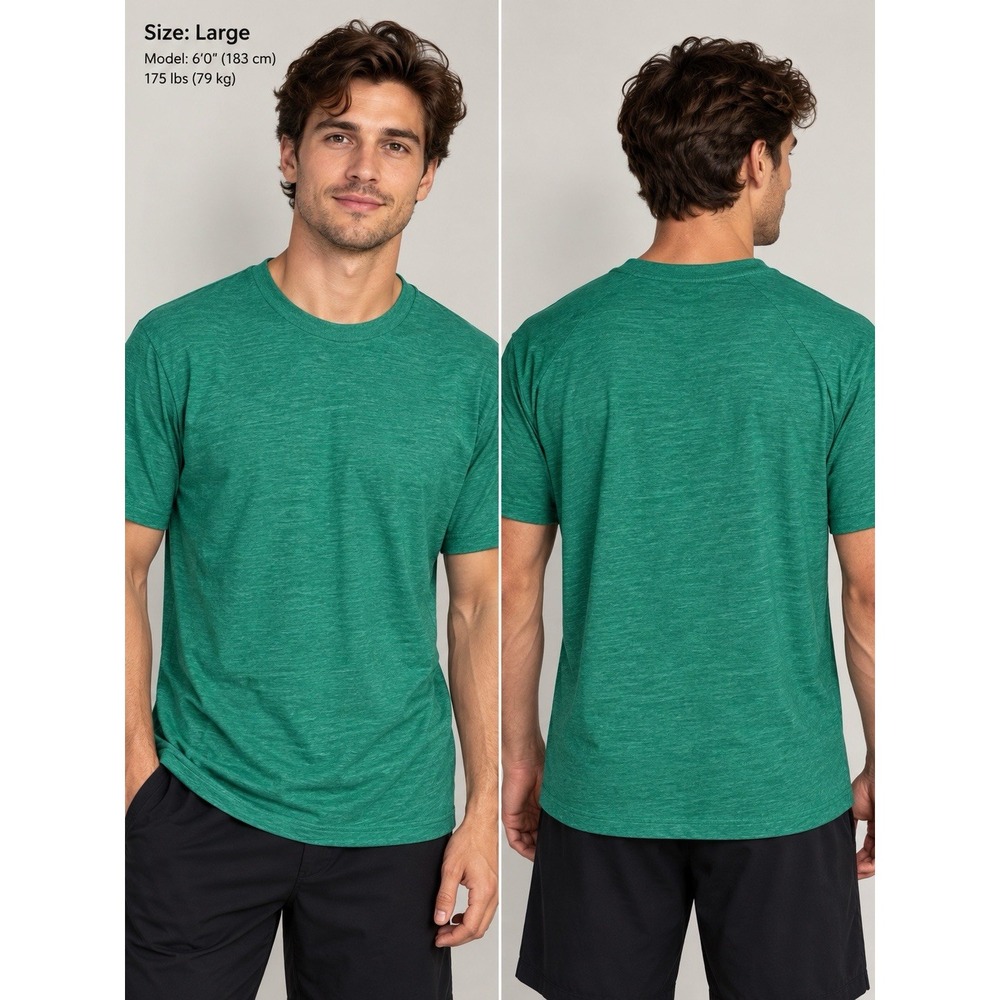 Fanatics Men's Large Green Heather Tri-Blend Crew Neck T-Shirt Soft Basic -3761